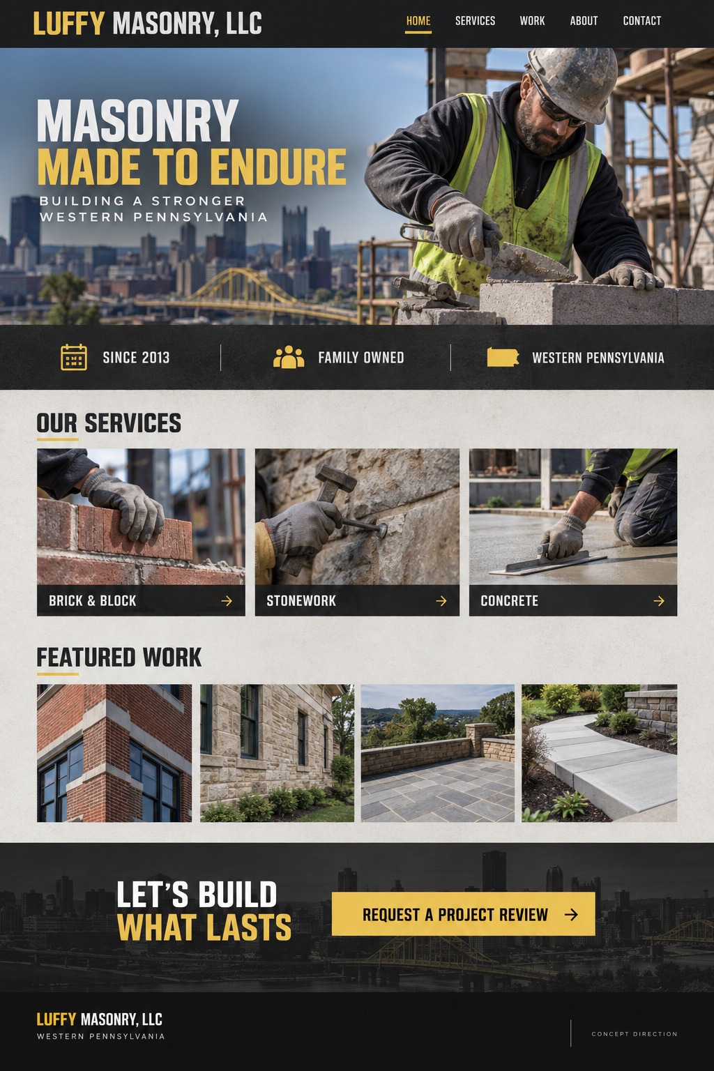 Luffy Masonry Basic A - Steel City Craft homepage design concept